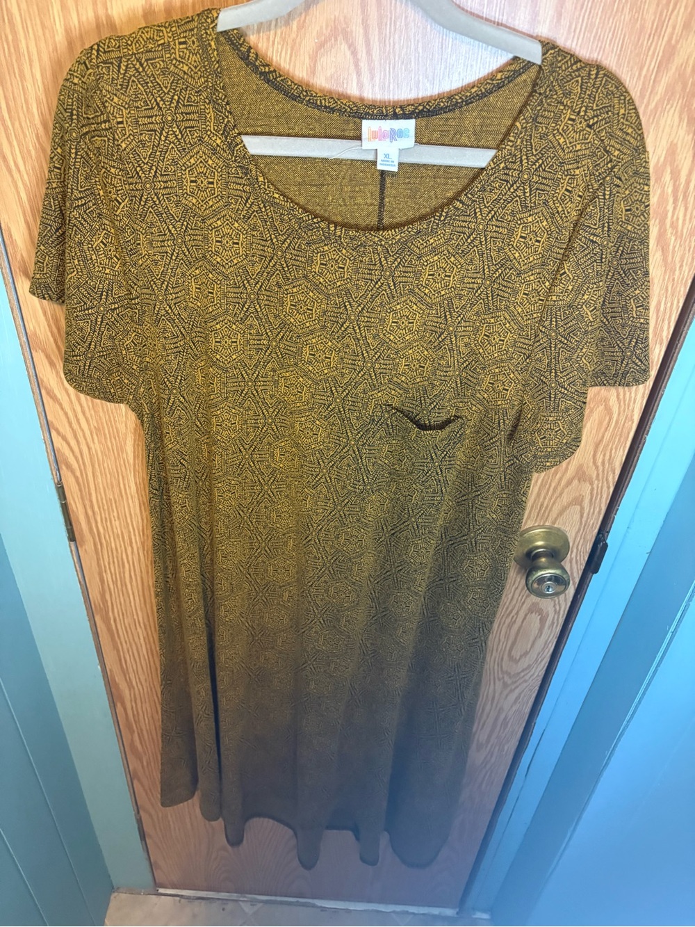 LuLaRoe Mustard Geo-Print Short Sleeve Midi Dress